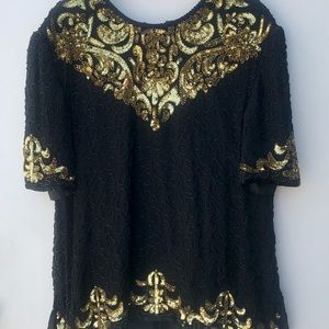 Vintage Black And Gold Beaded Shirt